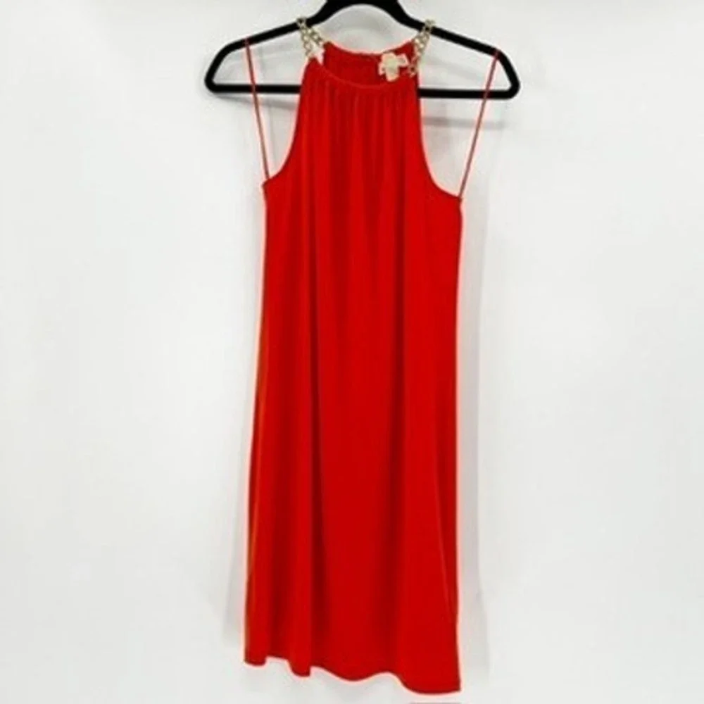 Michael Michael Kors Orange Red Chain Halter Shift‎ Dress Womens XS Sleeveless